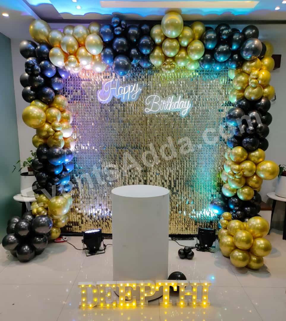 black--gold-shimmer-birthday-backdrop-decoration in Vijayawada