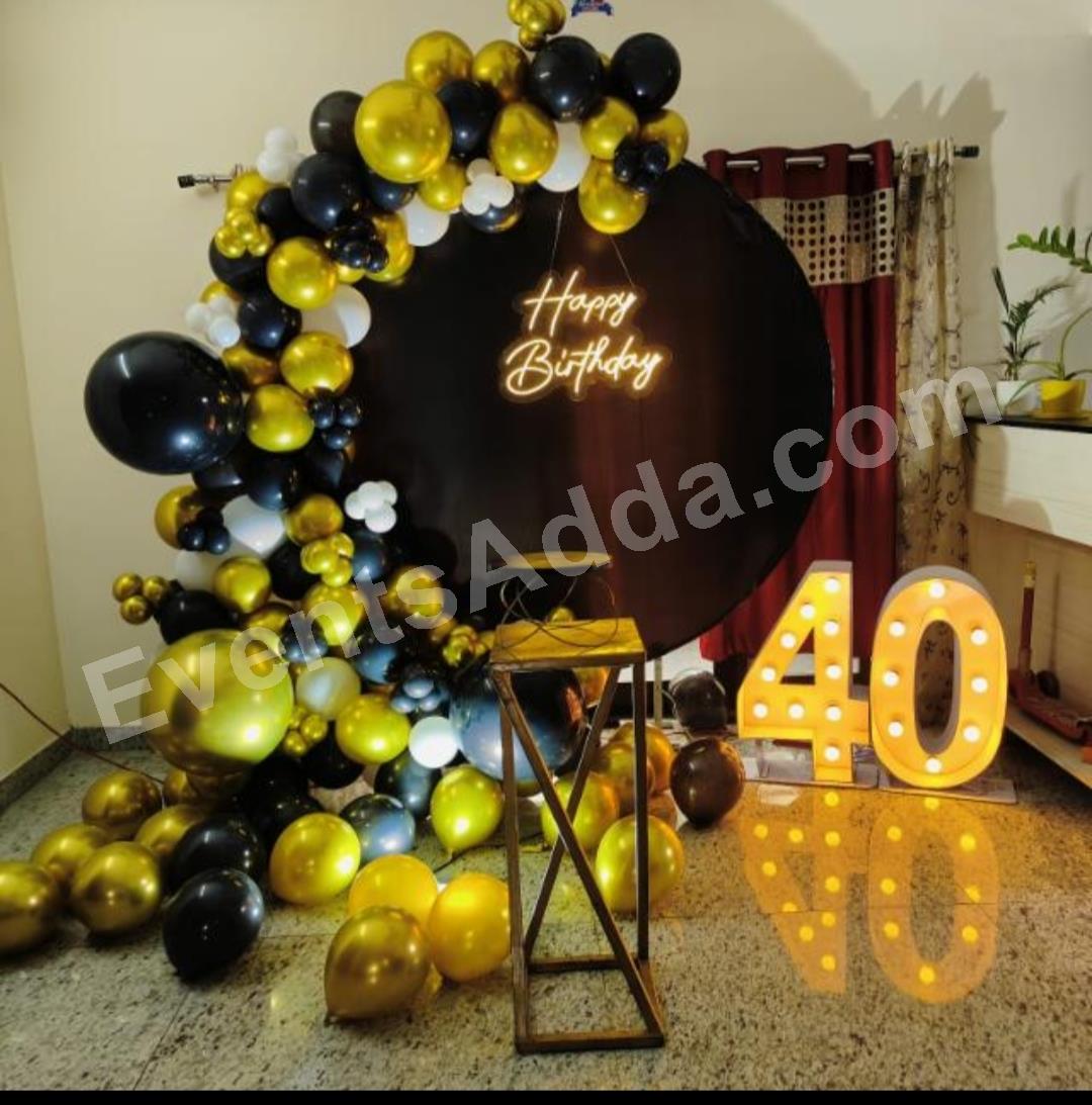 Black and Gold 40th Birthday Backdrop Decoration Decoration in Nagarkurnool