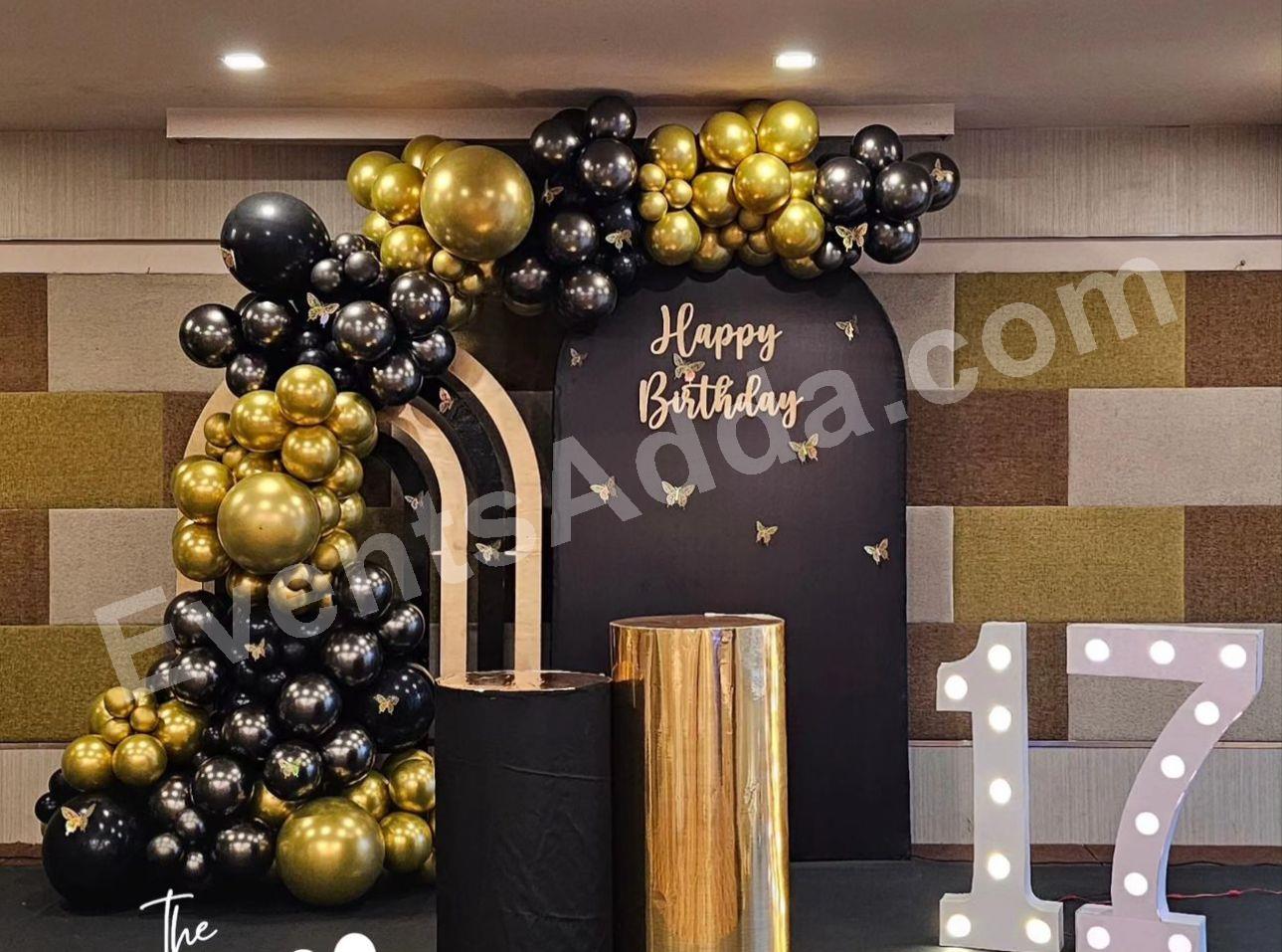 black-and-gold-birthday-balloon-decoration in Ahmedabad