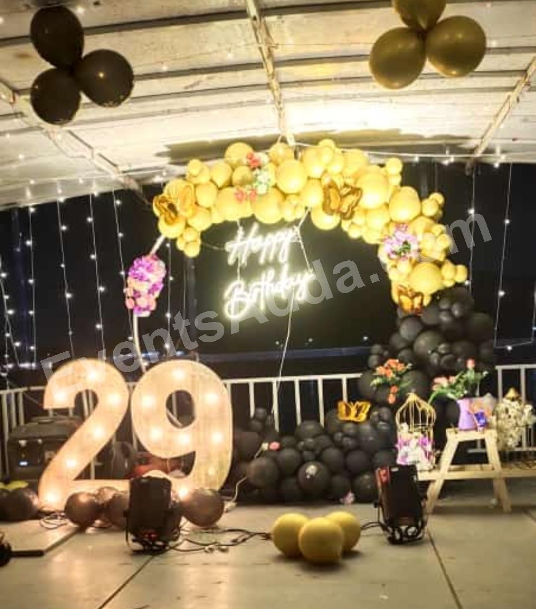 black-and-gold-luxury-birthday-decoration-with-led-number-lights Decoration in =Nagarkurnool