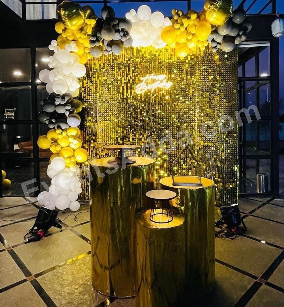 black-gold-luxury-birthday-shimmer-backdrop-decoration in Vijayawada