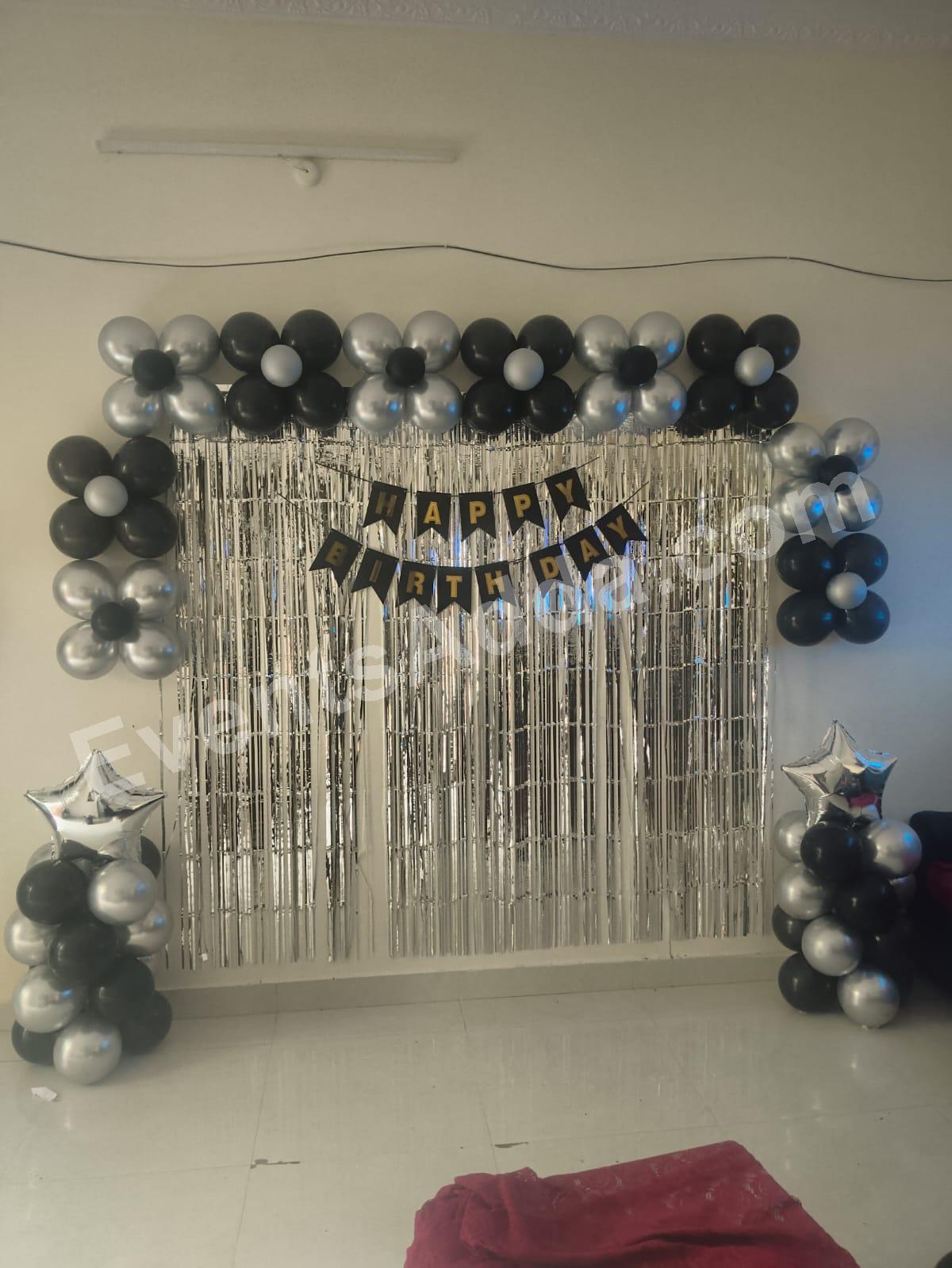 Black Silver Birthday Balloon Backdrop Decoration Decoration in Rajanna Sircilla