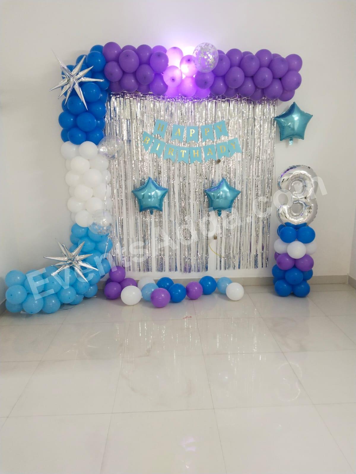 blue,-purple--silver-birthday-balloon-backdrop-decoration in Dubai