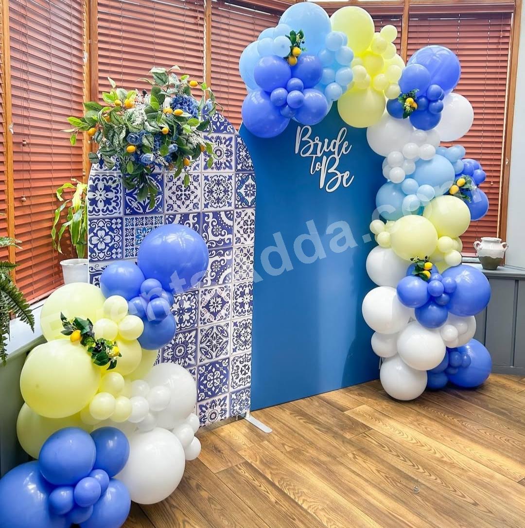 blue--white-mediterranean-bride-to-be-balloon-backdrop-decoration in Nagarkurnool