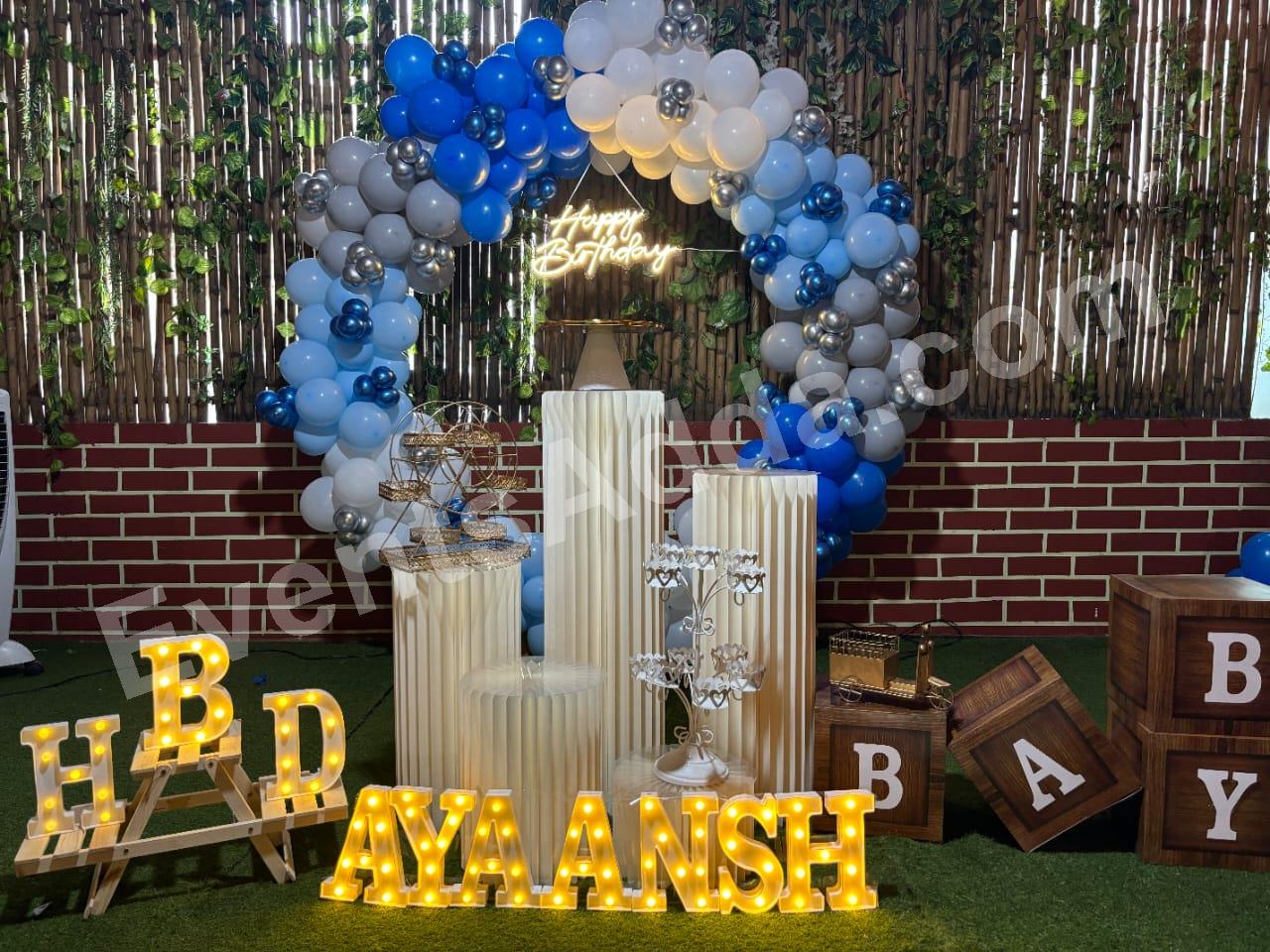 Blue and Silver Birthday Balloon Decoration in Hyderabad