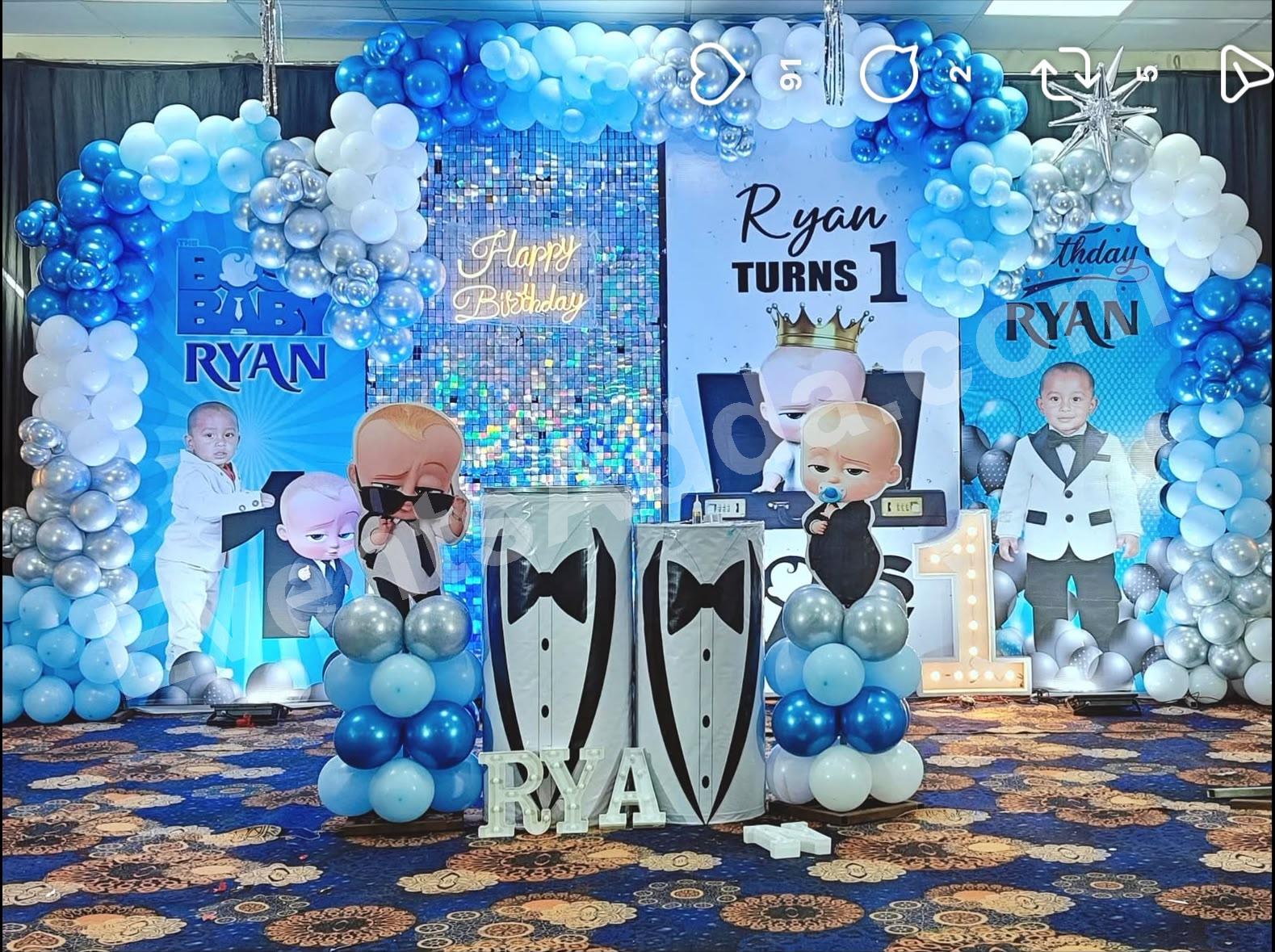 blue-boss-baby-first-birthday-balloon-stage-decoration in Malaysia