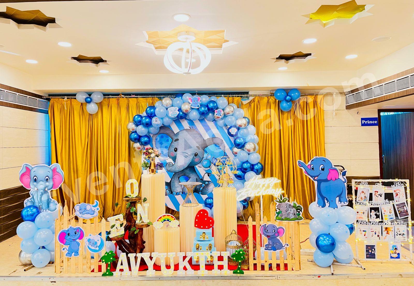Blue Elephant Theme Birthday Decoration Decoration theme setup in Vizag