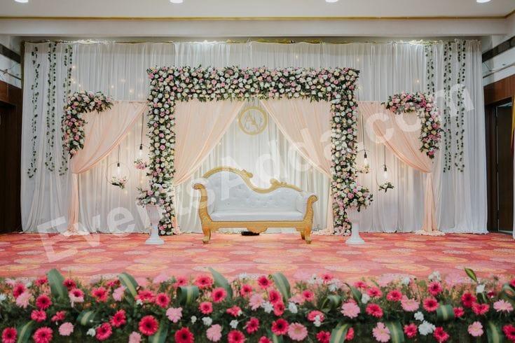 Blush Pink Floral Wedding Reception Stage Decoration Decoration in Siddipet