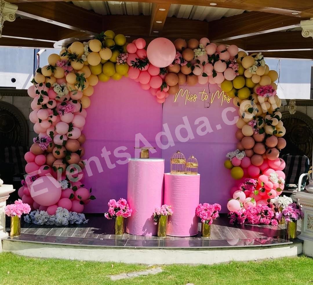 Blush Pink Miss to Mrs Floral Balloon Backdrop Decoration Decoration in Vijayawada