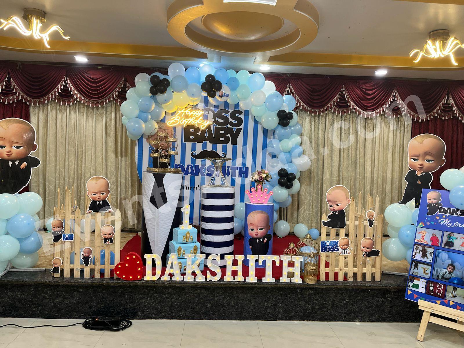 Boss Baby Blue & White Birthday Decoration Decoration theme setup in Vizag