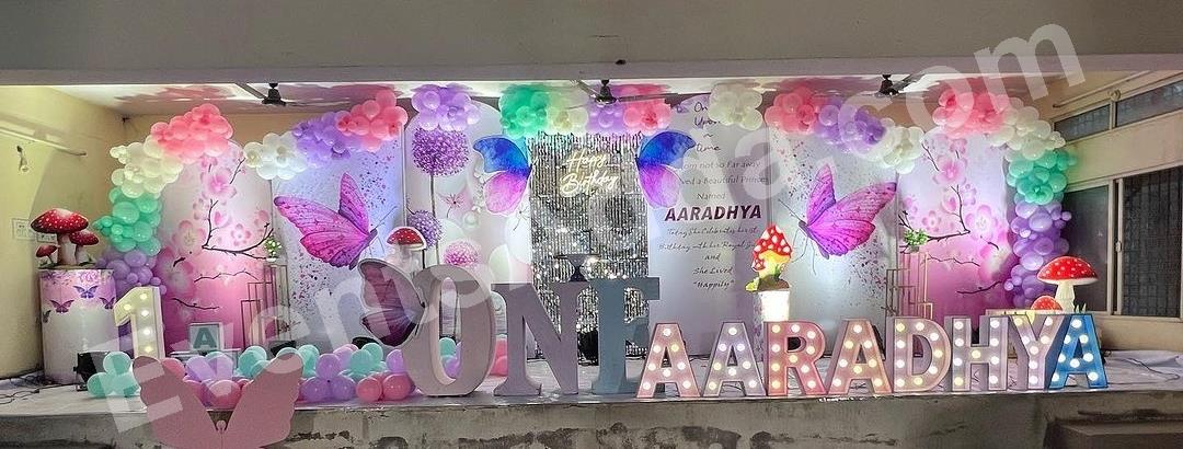 butterfly-blossom-shimmer-first-birthday-decoration Decoration in =Hyderabad