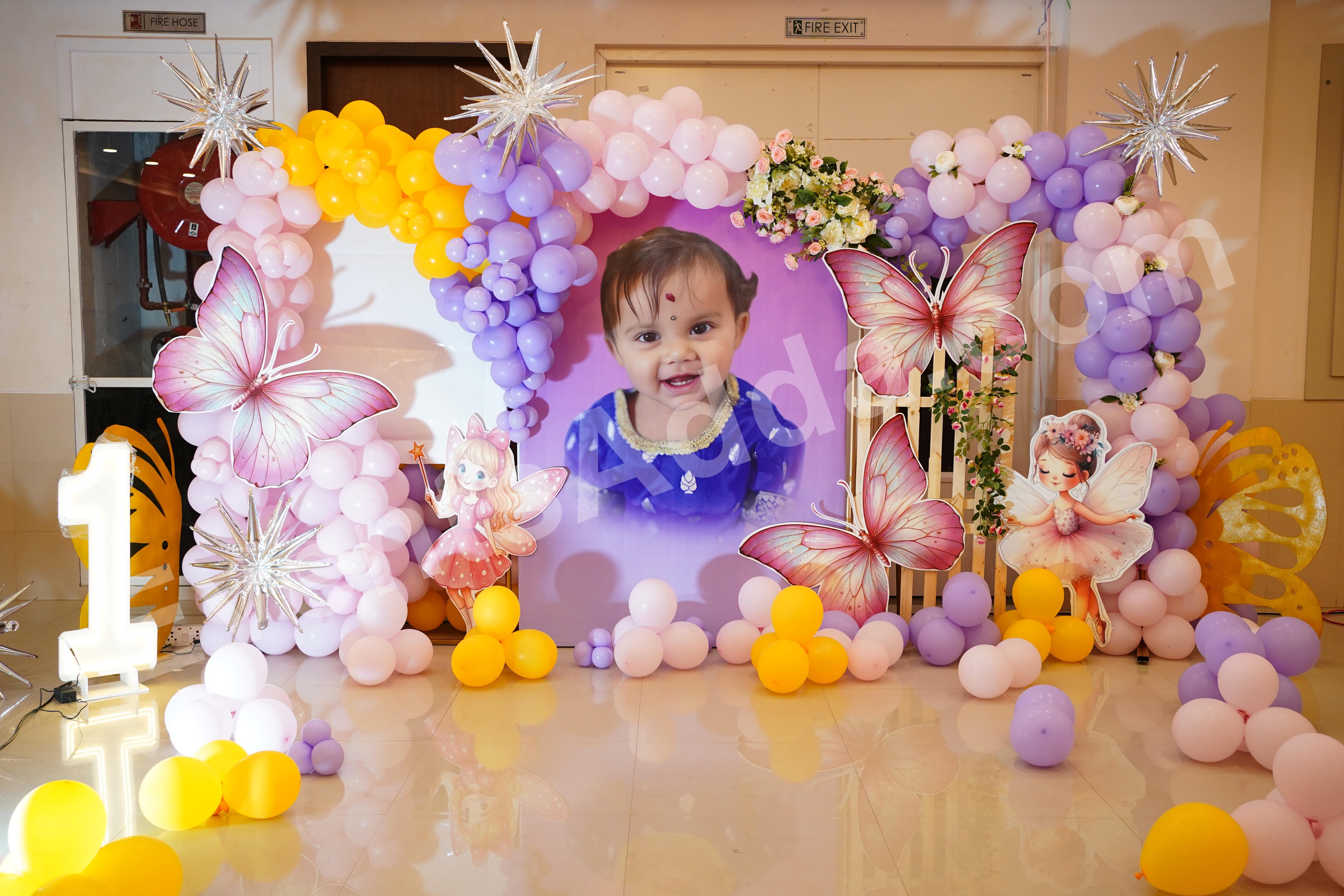 Butterfly Fairy Theme First Birthday Decoration in Bangalore