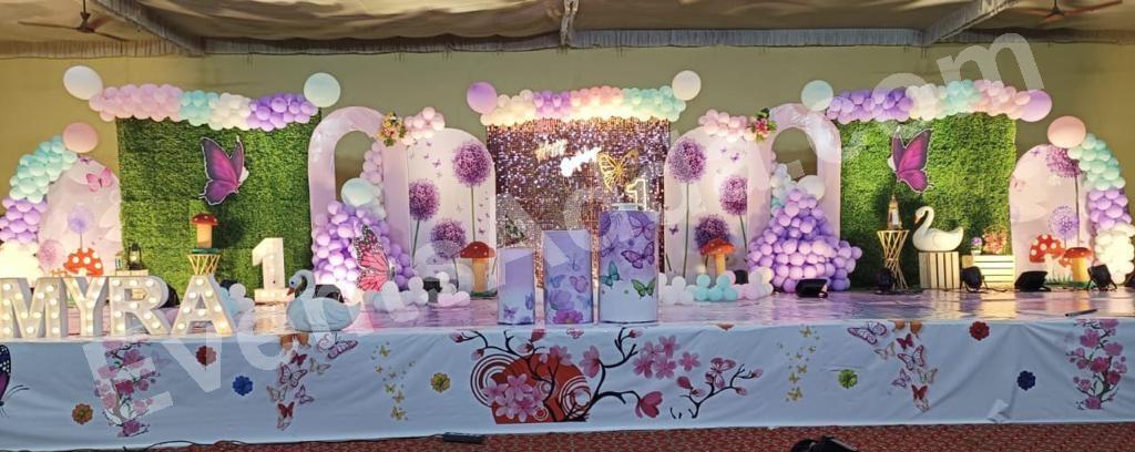 butterfly-garden-swan-shimmer-first-birthday-decoration Decoration in =Hyderabad