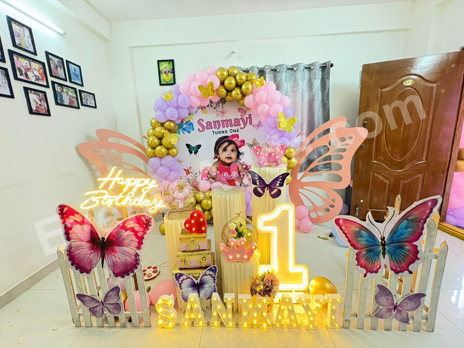 Butterfly Theme 1st Birthday Decoration in Hyderabad