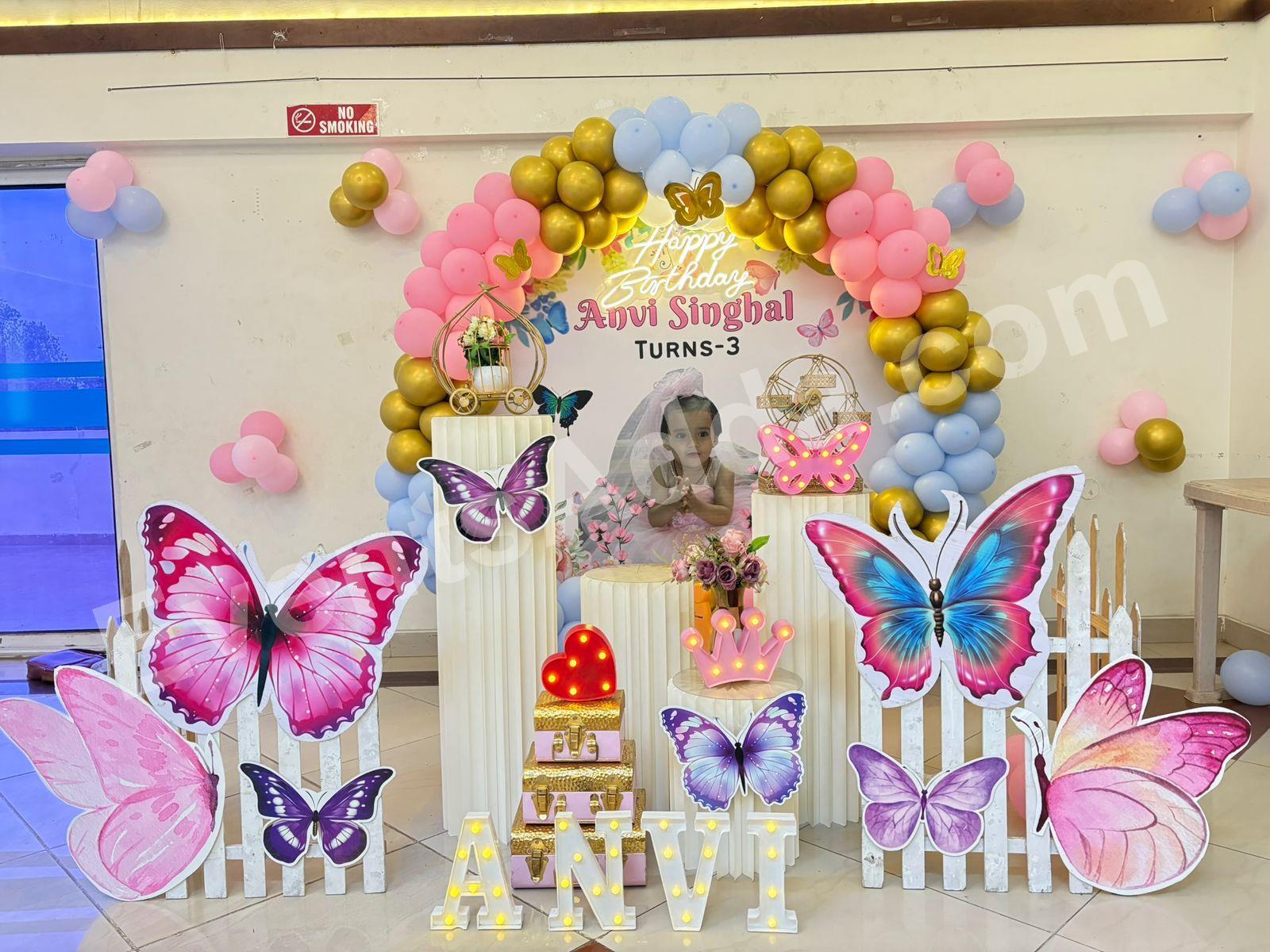 Butterfly Theme 3rd Birthday Decoration in Hyderabad
