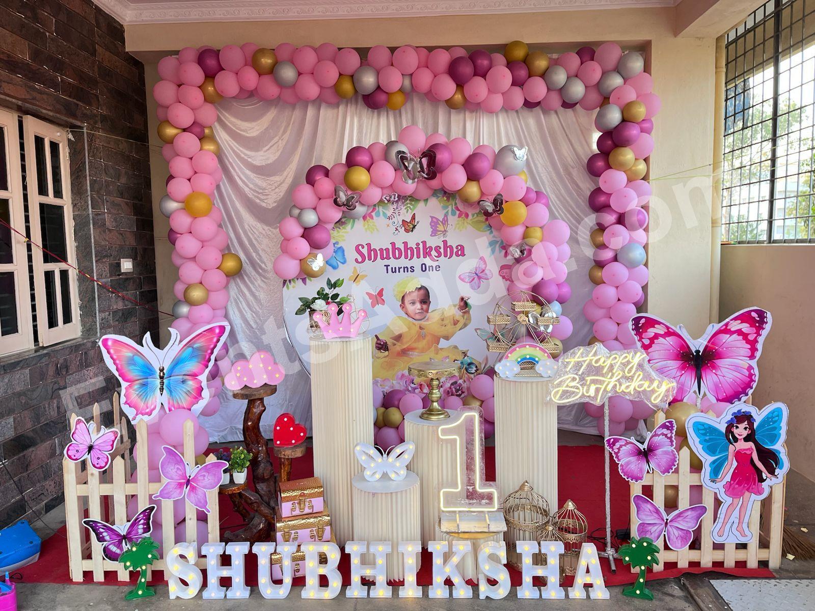 Butterfly Themed First Birthday Decoration in Hyderabad
