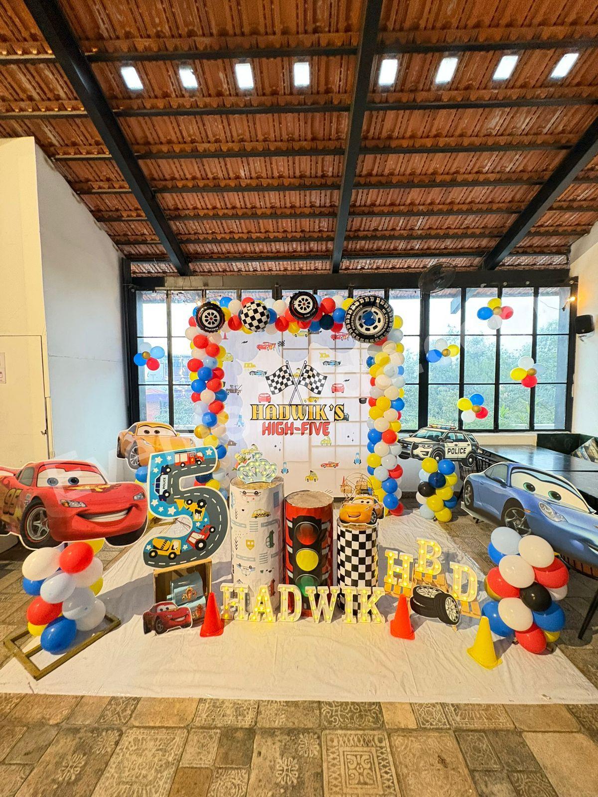 Cars Racing Theme 5th Birthday Decoration in Bangalore