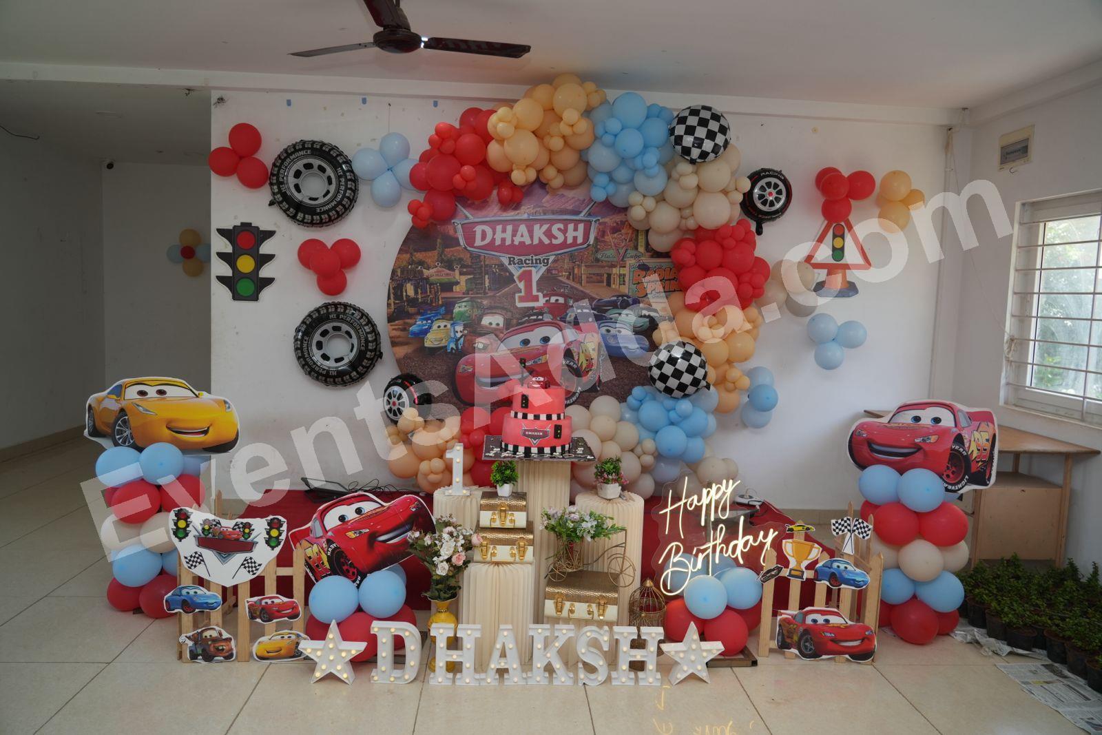 Cars Racing Themed First Birthday Decoration in Hyderabad