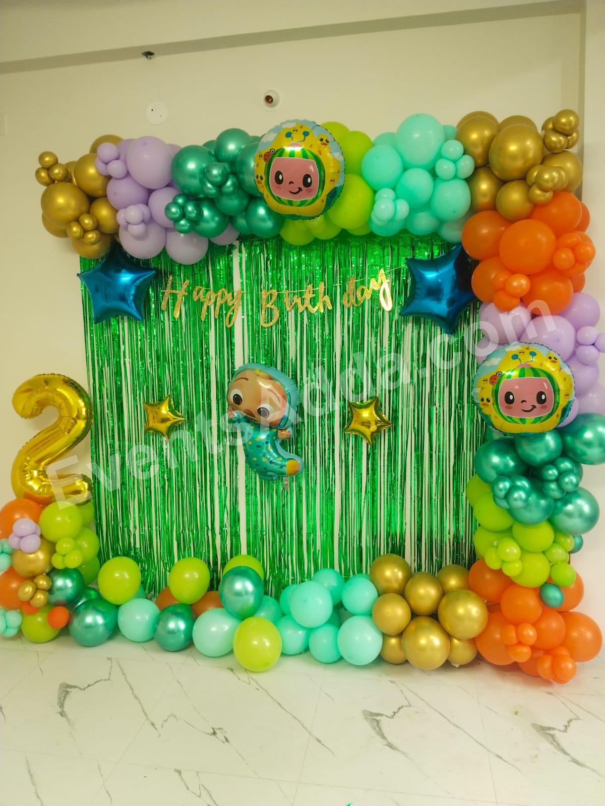 cocomelon-2nd-birthday-balloon-backdrop-decoration in Kolkata