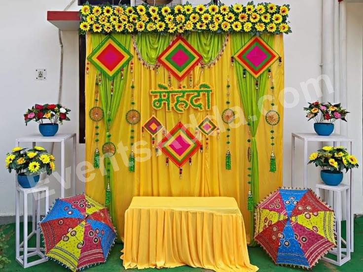 Colorful Floral Mehndi Ceremony Decoration Decoration in Rajanna Sircilla