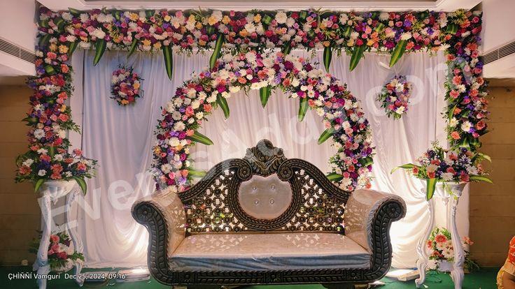 Colorful Floral Ring Reception Stage Decoration Decoration in Peddapalli