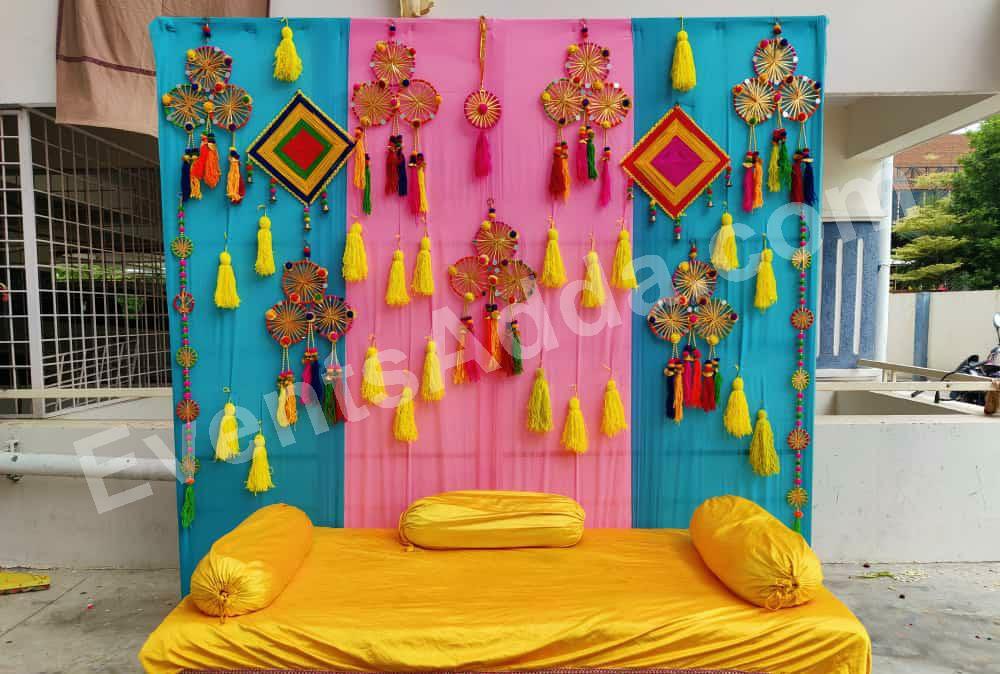 Colorful Haldi Ceremony Backdrop Decoration Decoration in Udaipur