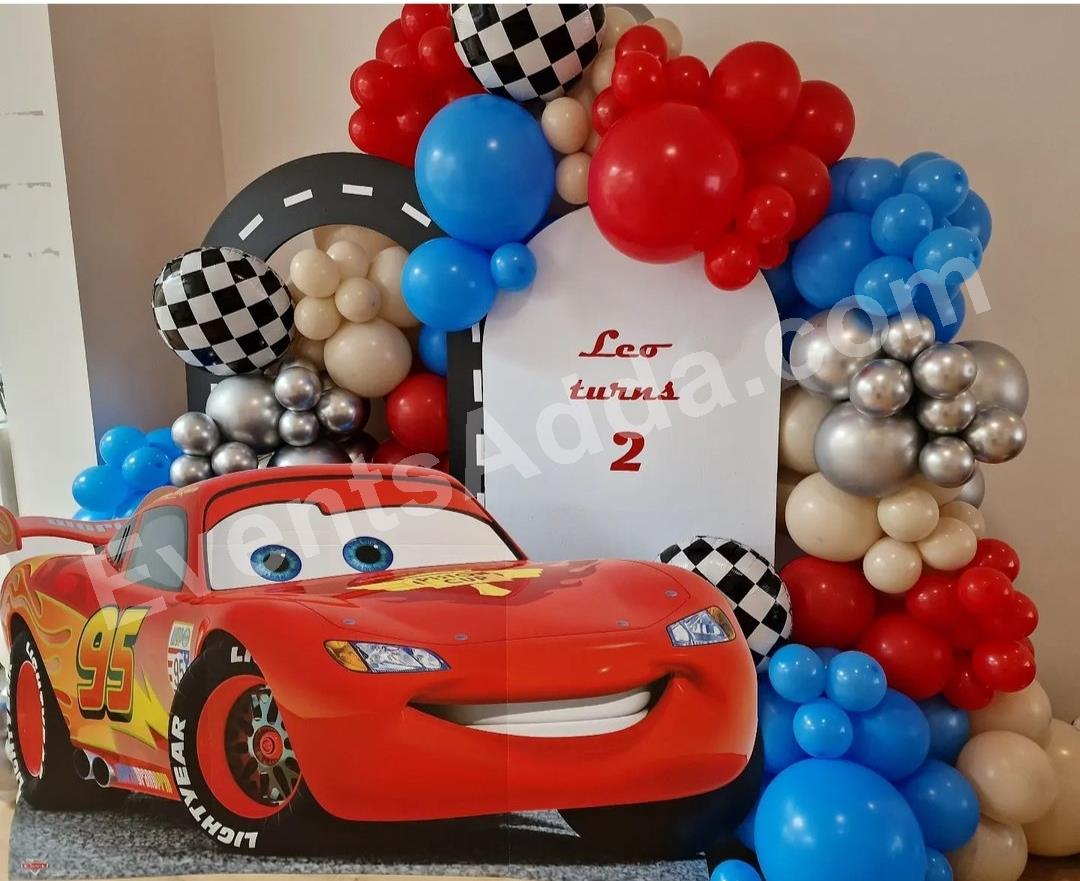 disney-cars-theme-2nd-birthday-balloon-decoration in Vijayawada