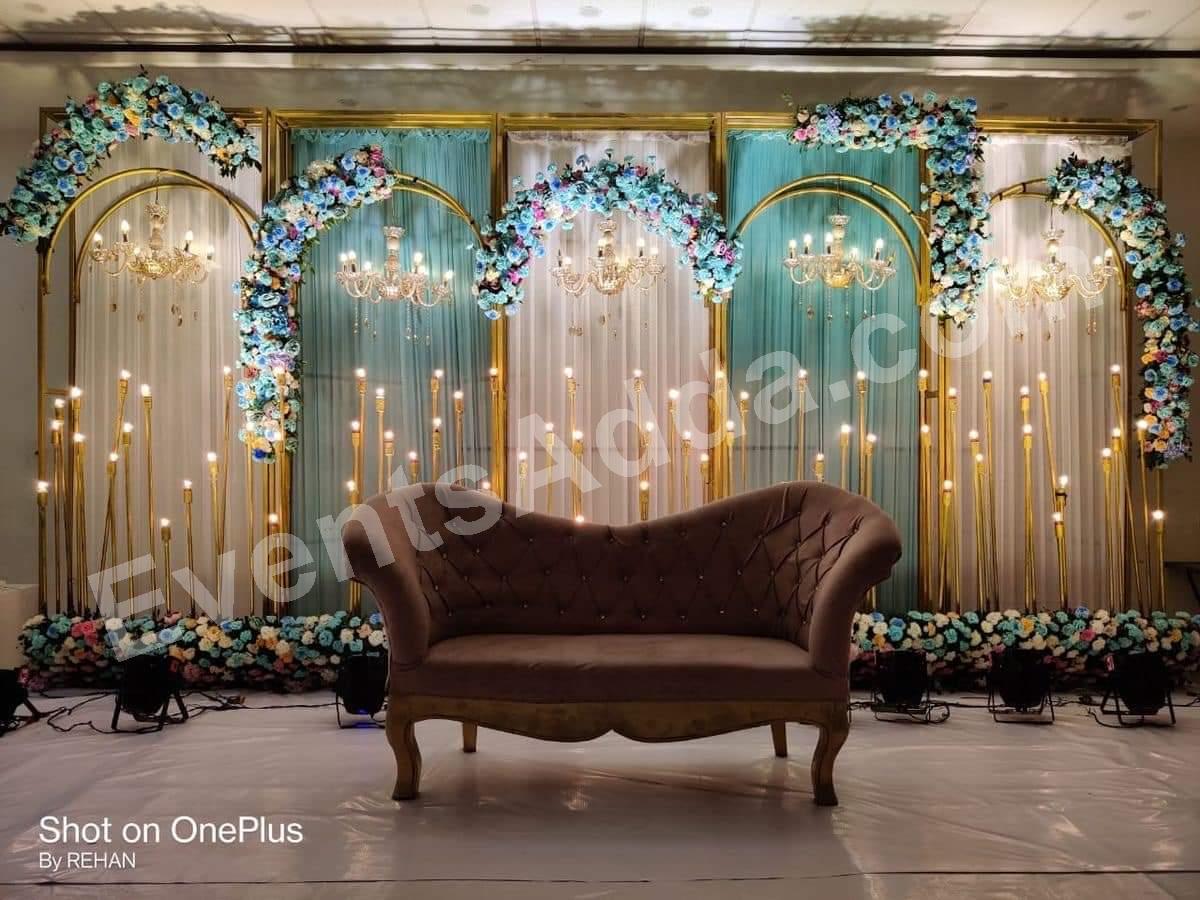 elegant-blue-floral-arch-wedding-stage-decoration in Ahmedabad