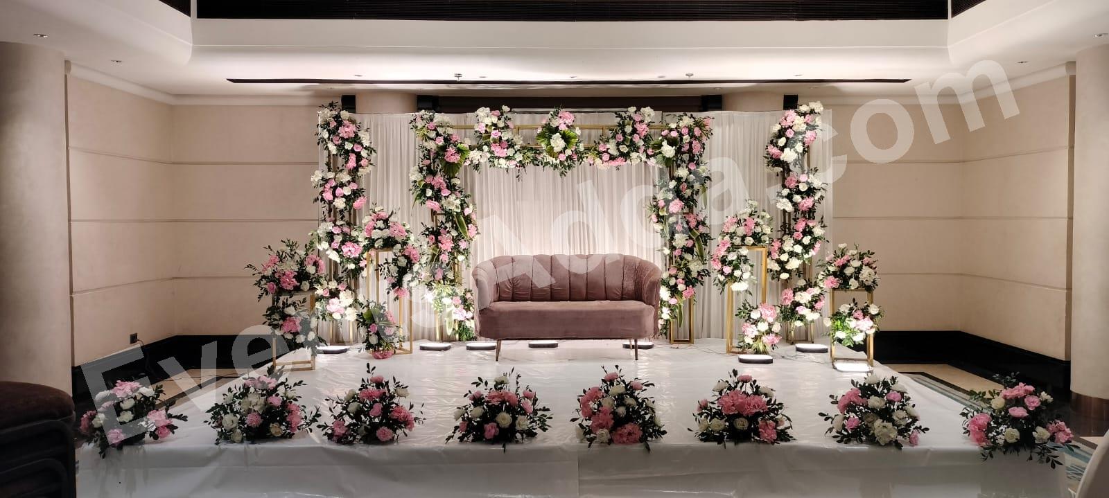 elegant-blush-pink-floral-wedding-stage-decoration in Peddapalli