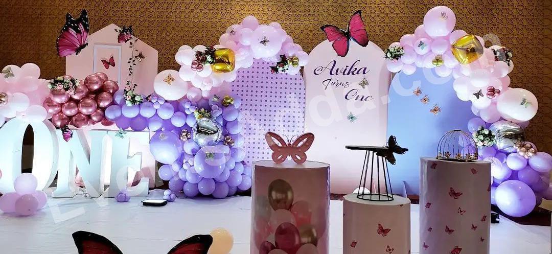 elegant-butterfly-blossom-first-birthday-decoration Decoration in =Hyderabad