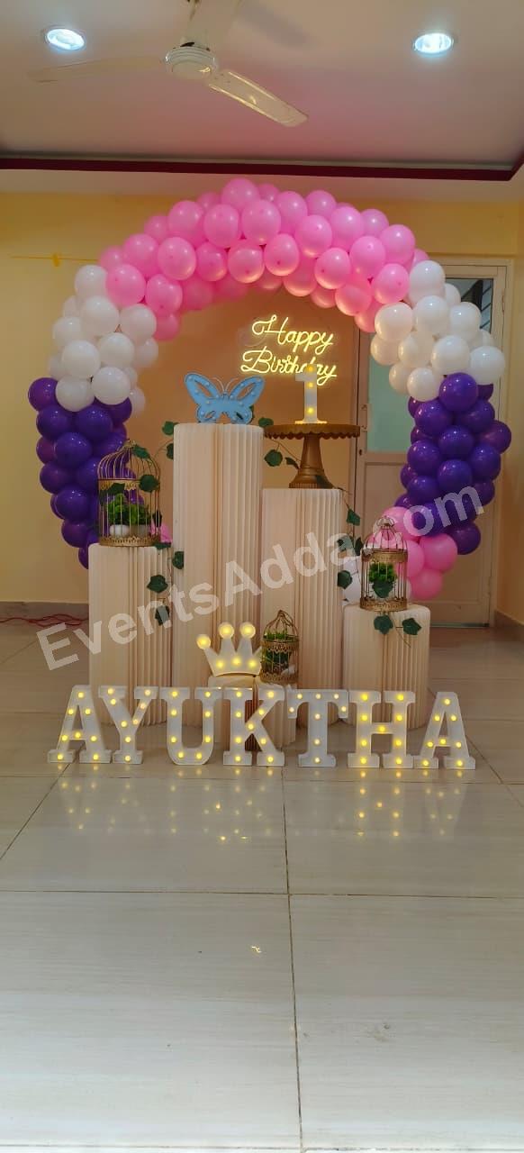 Elegant Butterfly Themed First Birthday Decoration in Hyderabad