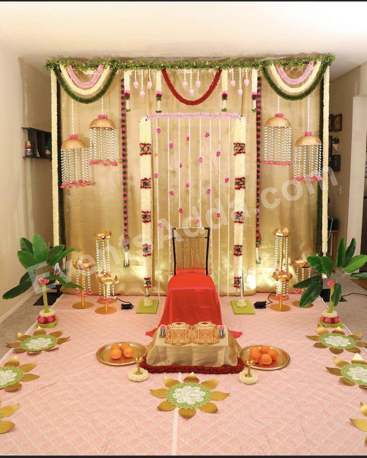 Elegant Floral Pooja Ceremony Backdrop Decoration Decoration in Peddapalli