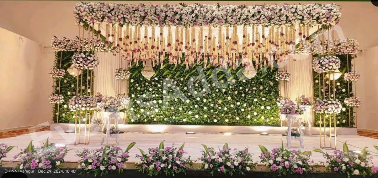 Elegant Garden Floral Wedding Stage Decoration Decoration in Peddapalli