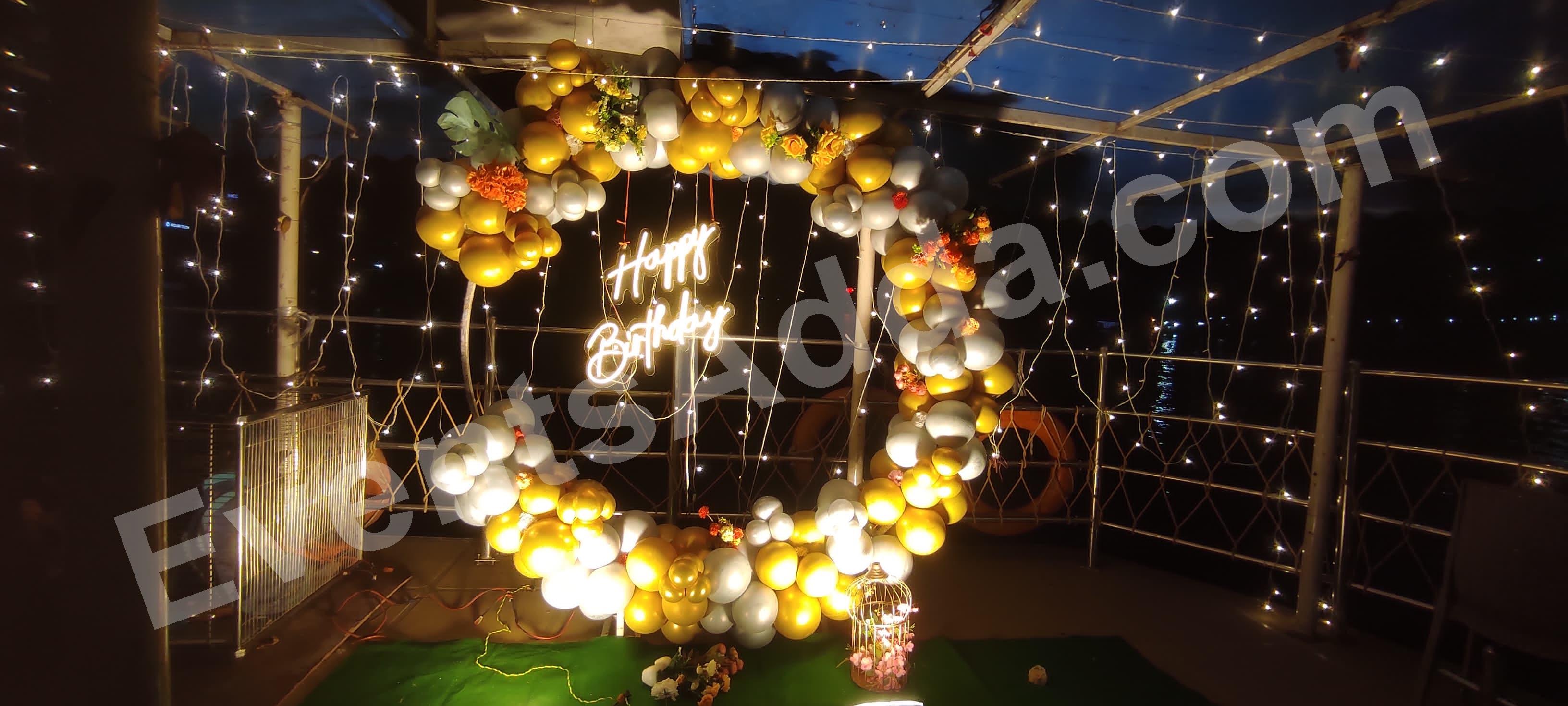 elegant-gold-and-white-birthday-balloon-ring-decoration in Nagarkurnool