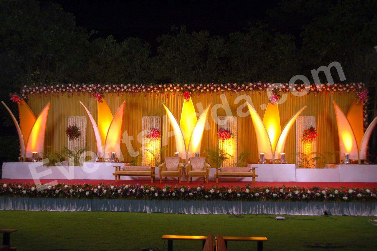 elegant-golden-petal-wedding-stage-decoration in Vizag