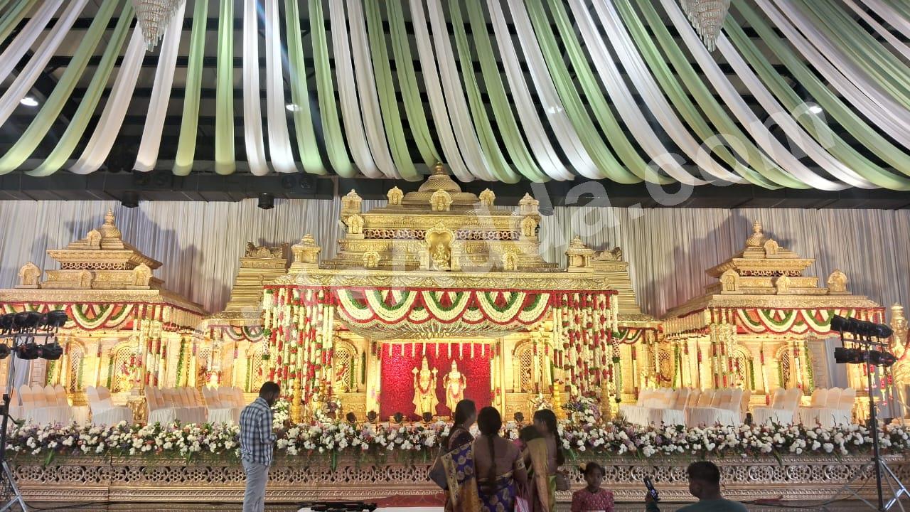 elegant-green--gold-temple-inspired-wedding-stage-decoration Decoration in udaipur
