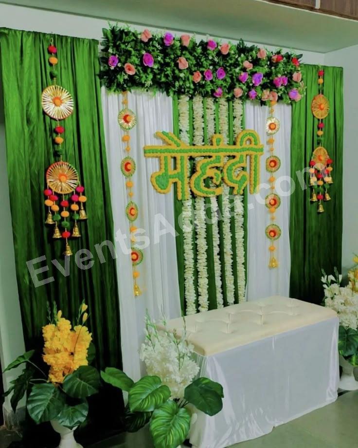 Elegant Green and White mehandhi Ceremony Decoration Decoration in Malaysia