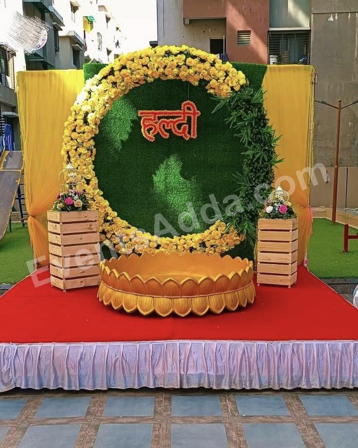 elegant-green-and-yellow-floral-haldi-decoration in Ahmedabad