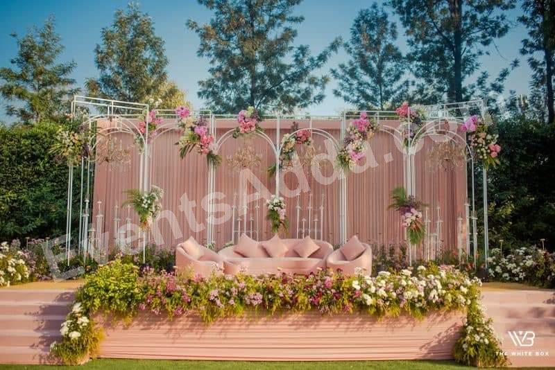 elegant-outdoor-pink-floral-reception-stage-decoration in Warangal Rural