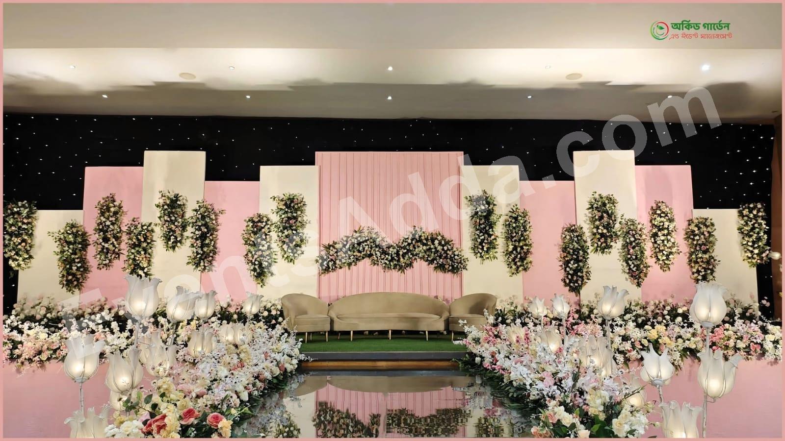 elegant-pink--white-floral-reception-stage-decoration in Vizag