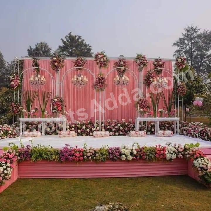 elegant-pink-floral-outdoor-wedding-stage-decoration in Rajahmundry
