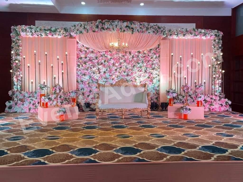elegant-pink-floral-reception-stage-decoration in Warangal Rural