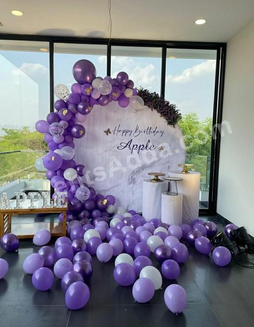 elegant-purple-marble-theme-birthday-balloon-decoration Decoration in =Hyderabad