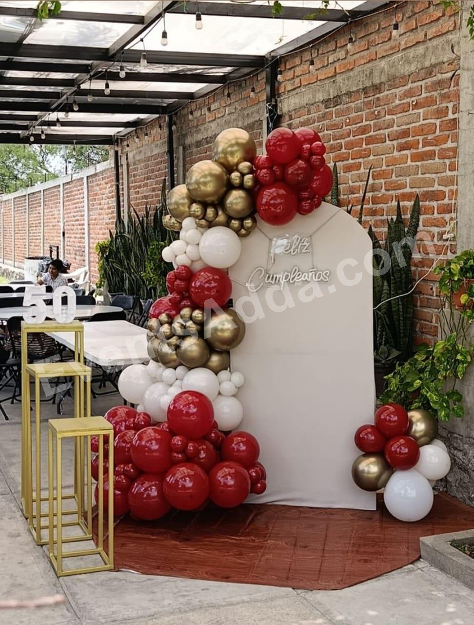 elegant-red,-white--gold-birthday-balloon-decoration in Vizag