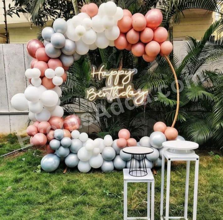 elegant-rose-gold--silver-balloon-ring-birthday-decoration Decoration in =Hyderabad