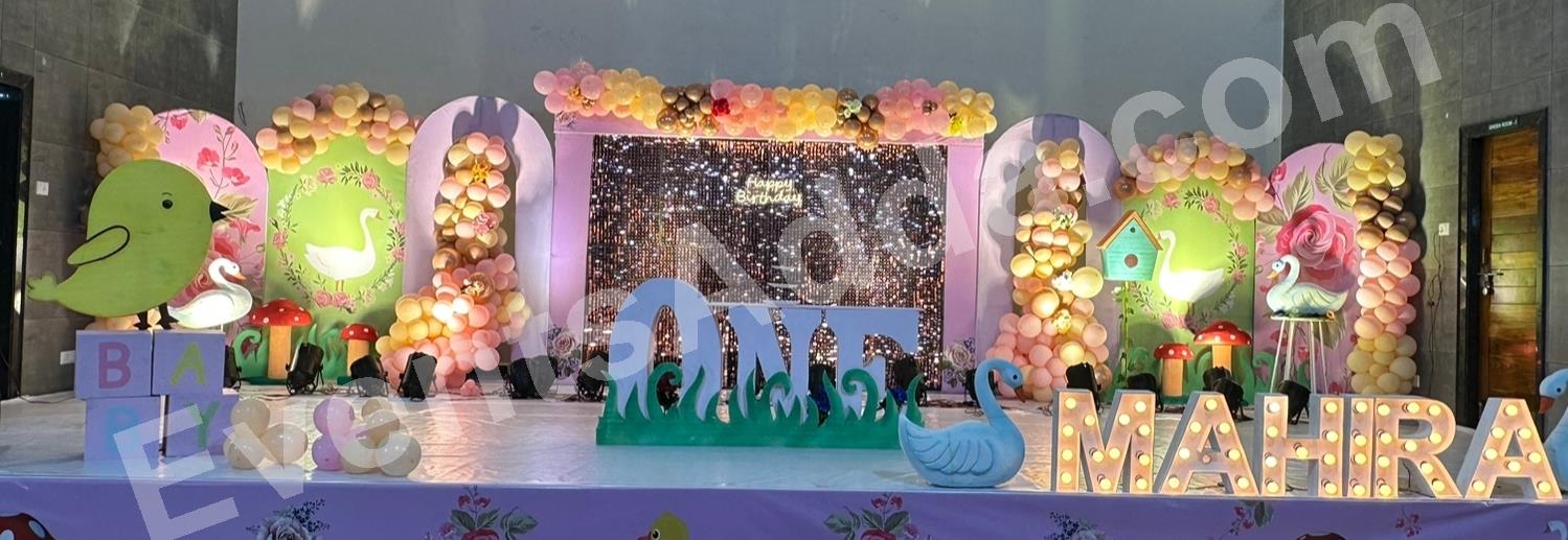 elegant-swan-garden-first-birthday-decoration Decoration in =Hyderabad