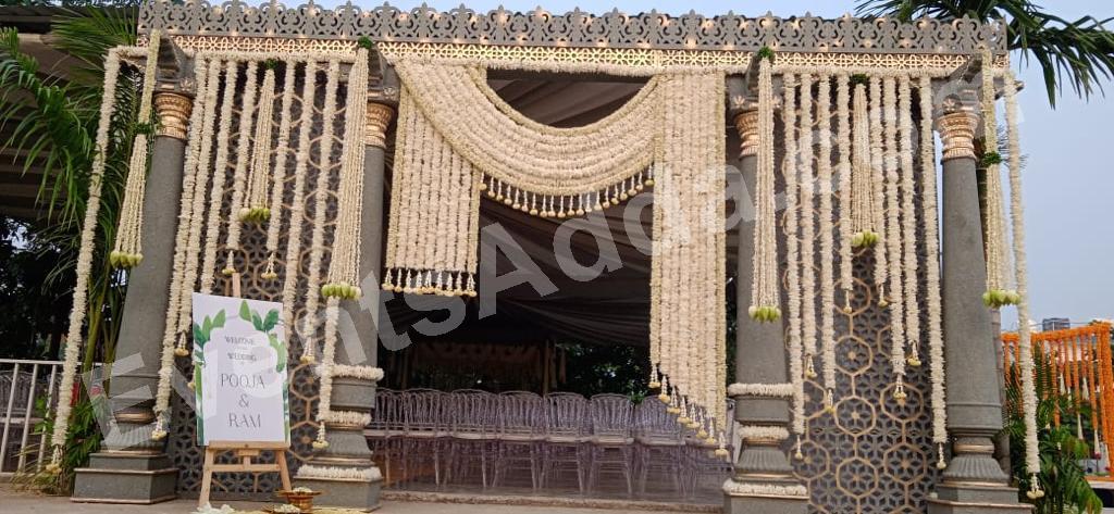 elegant-white-floral-wedding-entrance-decoration in Bangalore
