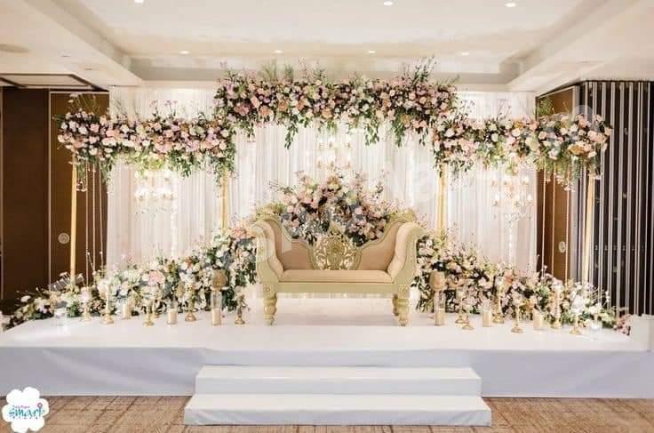 Elegant White Floral Wedding Stage Decoration . Decoration in Siddipet