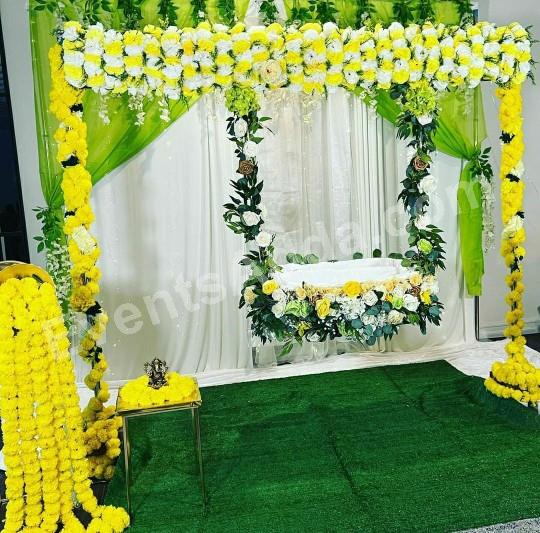 elegant-yellow-floral-swing-decoration in Hyderabad