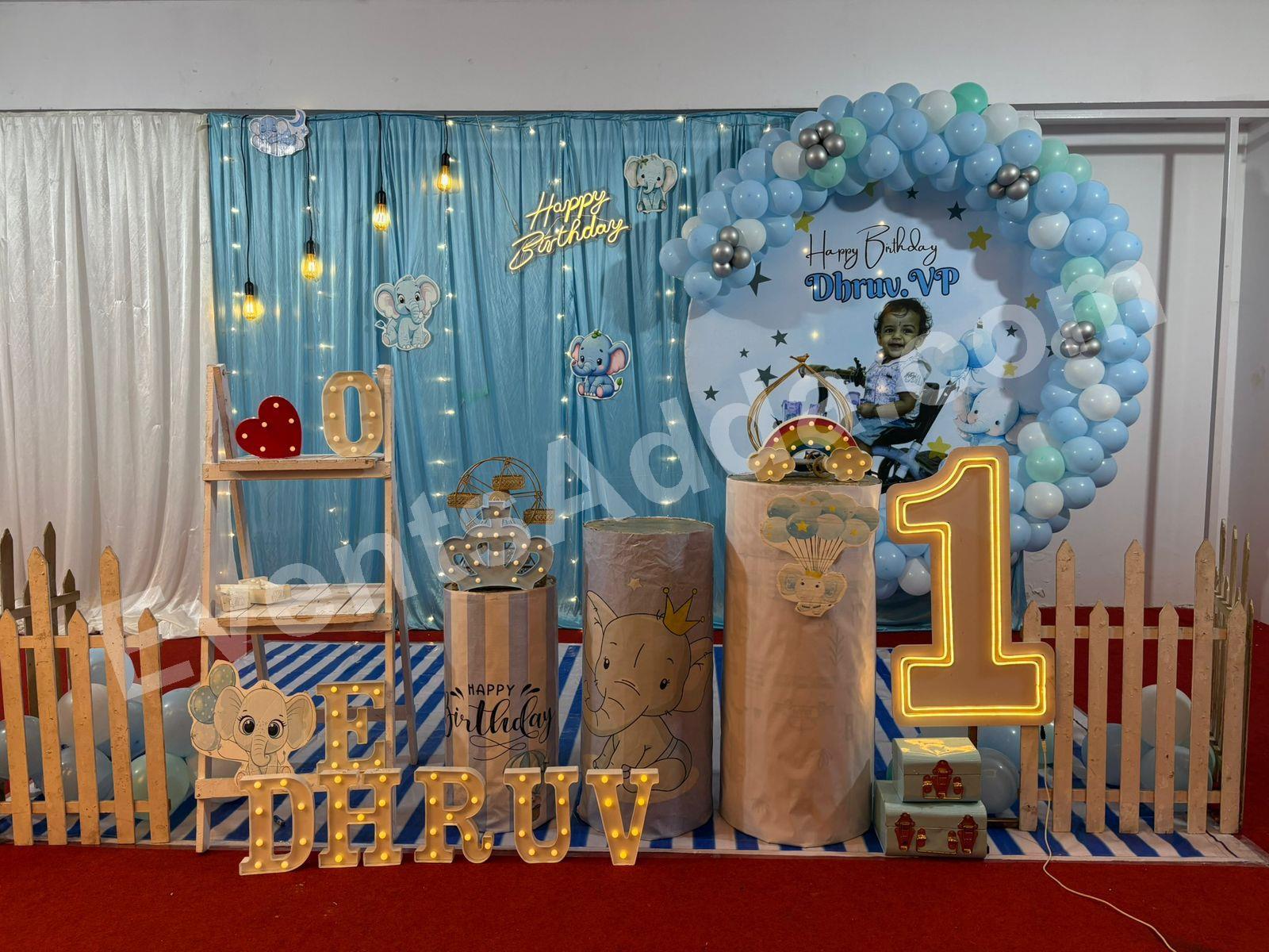Elephant Theme 1st Birthday Decoration in Hyderabad
